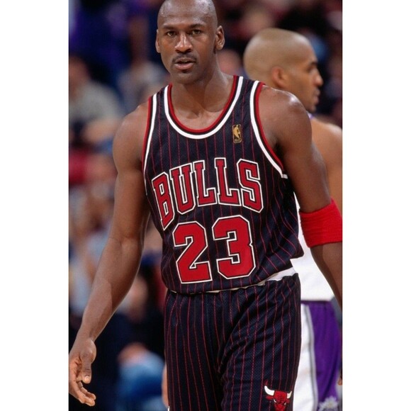 Michael Jordan (Mitchell & Ness)-(Bulls)-(Jersey)-(Black)-(Stripe)-(XL)-$100.00 - Picture 4 of 10